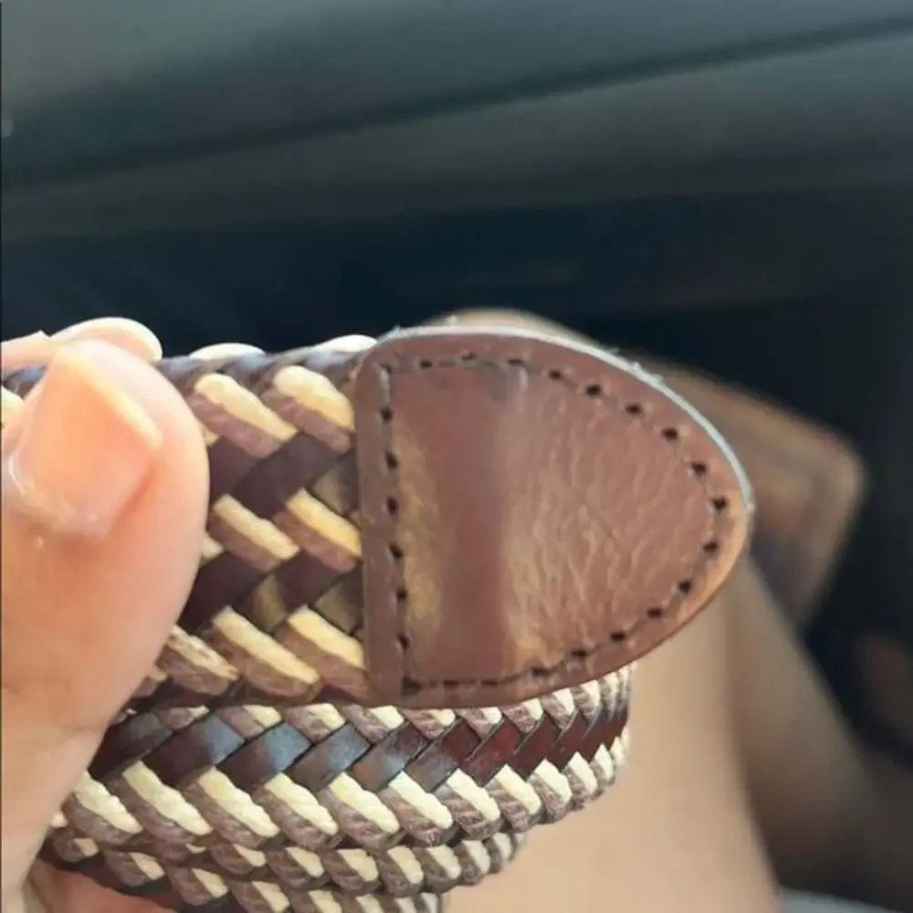 leather braided belt in brown and tan 42”